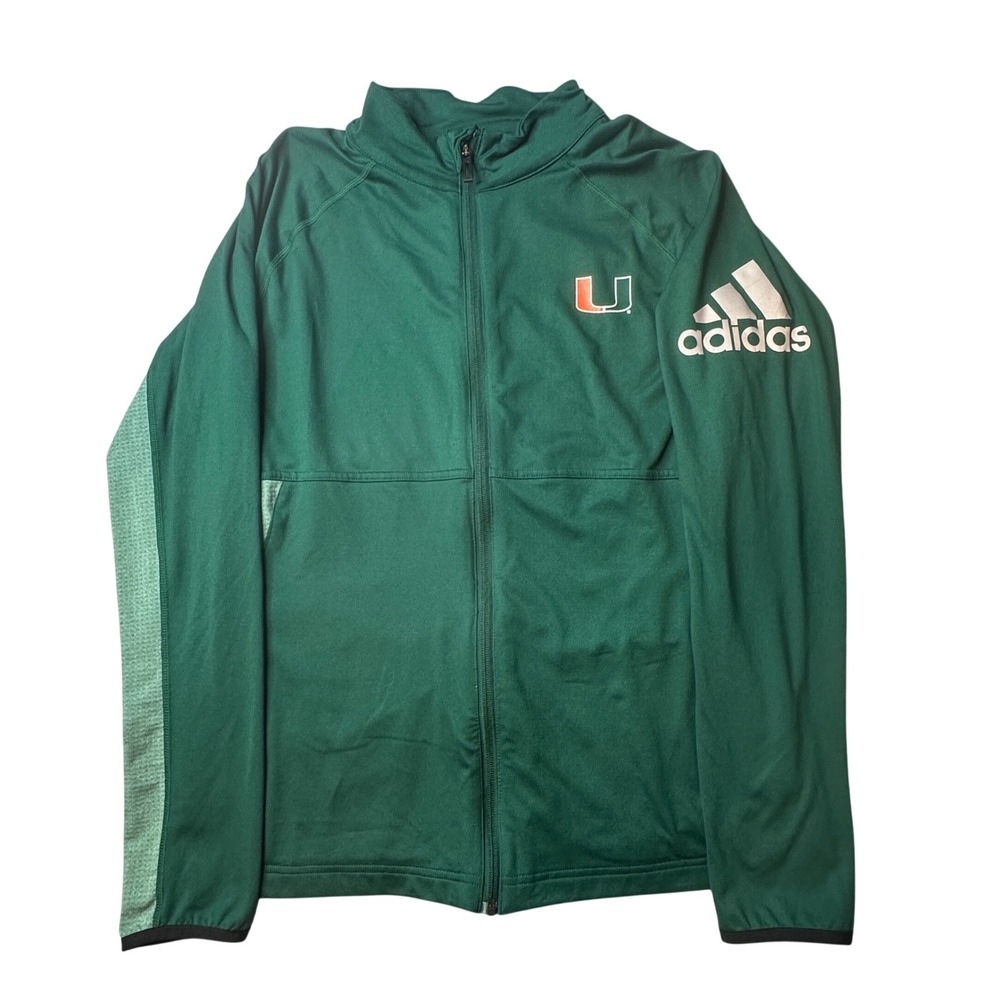 Miami Hurricanes Adidas Track Jacket Womens L Green Climalite B46077 Thumbhole